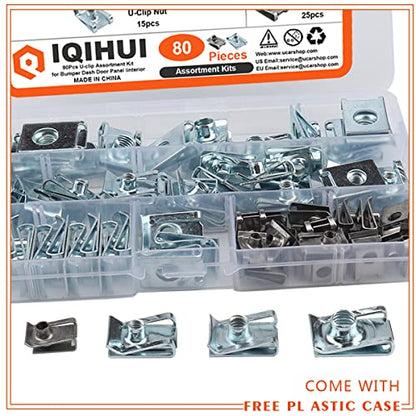 80PCS Auto Car U-Clip Kit, U-Shaped Nut Set M4-M8, for Dash, Door, Interior, Automobile, Motorcycle