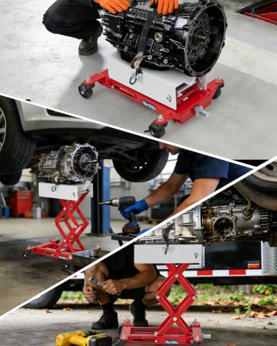 450 LBS Low Profile Transmission Jack, Heavy Duty Auto Repair Lifting Jack - color: Red & White