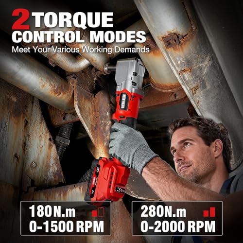 Alloyman 20V Brushless Right Angle Impact Wrench, 1/2", 207 FT-LBS(280.NM)
