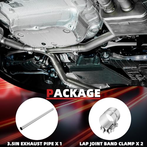 LCGP 3.5 Inch Straight Exhaust Pipe, 3.5" Stainless Steel Straight Muffler Replacement Pipe, 40" Length Mandrel Exhaust Tube with Two Lap Joint Band Clamps(New Version) - size: 3.5 Inch, style: 40 Inch Long