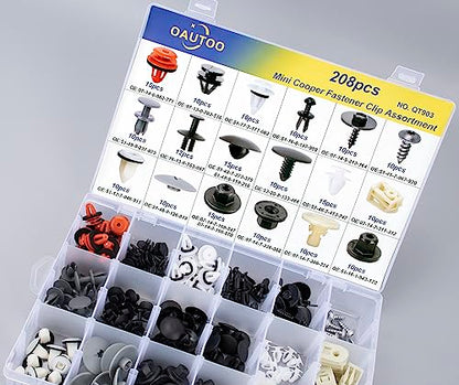208pcs for Mini Cooper Auto Body Interior and Exterior Retainer Fastener Clip Assortment