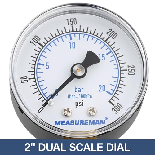 MEASUREMAN Air Over Water Test Kit, 2” Dial, 0-300 PSI, 1/4” NPT Top Mount with 3/4” Female Hose Connection for Leak Detection and Pressure Testing - size: 0-300 PSI