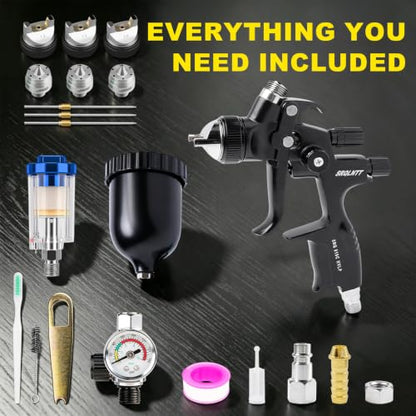 819CT HVLP Air Spray Gun Kits with 1.3/1.7/2.0 mm Nozzles Spray Paint Gun Automotive with Air Regulator Separator for Car Paints, Primer, Clear/Top Coat & Touch-Up, DIY Painting Spray