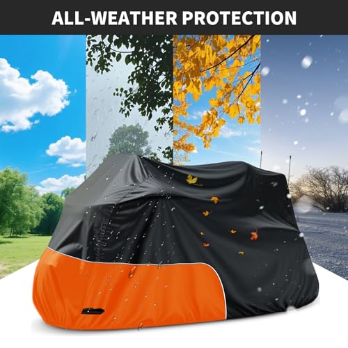 Motorcycle Cover Heavy Duty 300D Waterproof for Touring Ultra - color: Black/Orange