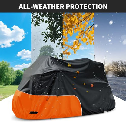 Motorcycle Cover Heavy Duty 300D Waterproof for Touring Ultra - color: Black/Orange