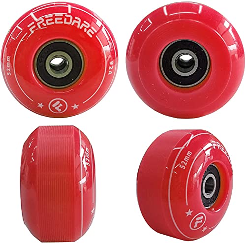FREEDARE Skateboard Wheels 52mm and Bearings, Spacers Installed 92A for Street Tricks(Pack of 4) - color: red