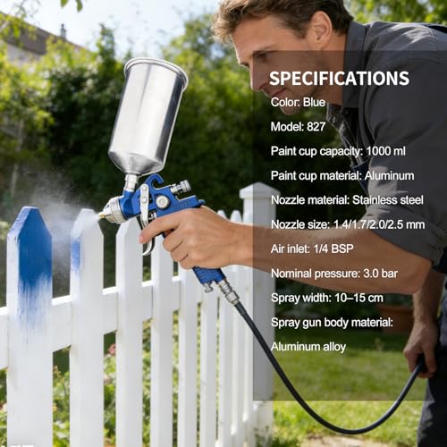 HVLP Gravity Feed Spray Gun with 4 Nozzles 1.4/1.7/2.0/2.5mm - color: Blue