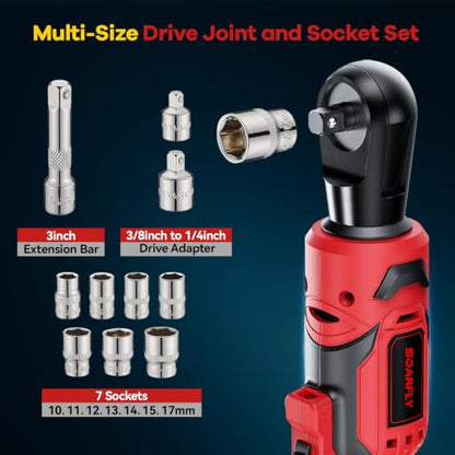 SOARFLY 3/8" Cordless Ratchet Wrench, 60 Ft-Lbs(80N.m) Electric Ratchet - color: Deep Red