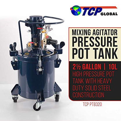 TCP Global 2.5 Gallon (10 Liter) Heavy Duty Steel Pressure Pot Paint Tank - size: 2.5 Gallon Pneumatic