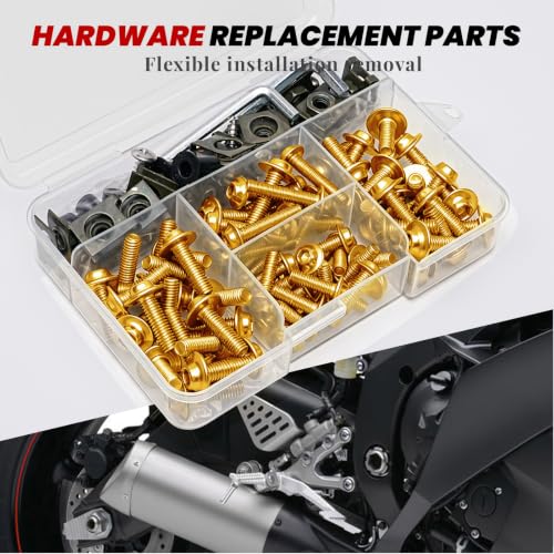 Motorcycle Fairing Bolt Kit 177Pcs, M5 M6 Stainless Steel, Gold - color: Gold