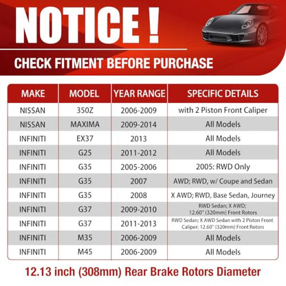 HUSCH Brake Kit Ceramic Brake Pads and Brake Rotors Fit for INFINITI G35 - size: 31387+D905