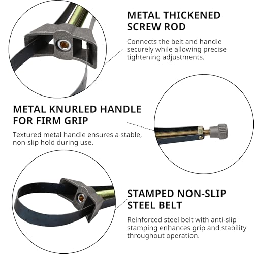 Oil Filter Strap Wrench Removal Tool – Auto Car Adjustable Oil Filter Remover Strap 60–120mm Diameter with Heavy Duty Cap Spanner Wrench, Tool for Truck, Car, fit for Honda Yamaha Suzuki, 1pc