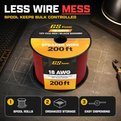GS Power 18 Gauge Wire Automotive - 400ft CCA Primary Bonded Wire - size: 18 Gauge-200 ft-Bonded