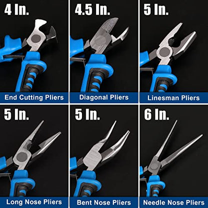 COMOWARE 6-Piece Mini Pliers Set, Multi-Function Precision Tools with Needle, Bent & Cutting Tips for Electronics, DIY & Crafting - color: Blue