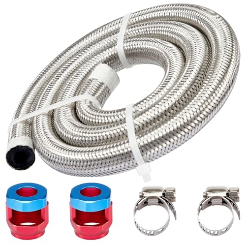 CarBole Stainless Steel Braided Fuel Line, 5/16" I.D. Diesel Hose Swap EFI PTFE with Fittings for Automotive Fuels Lubricants Coolants (3 FT) - size: 5/16" ID, 3FT