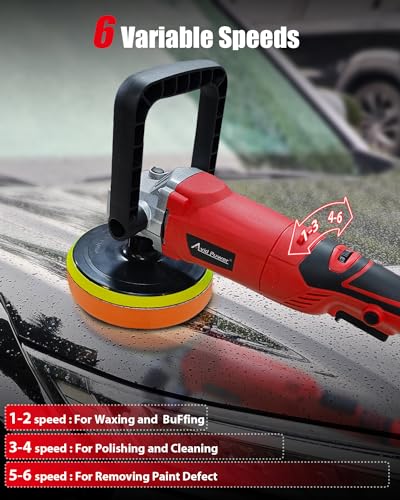 AVID POWER Car Rotary Buffer Polisher Waxer 1200W, 6 Speeds, Polishing Pads - color: Light Red
