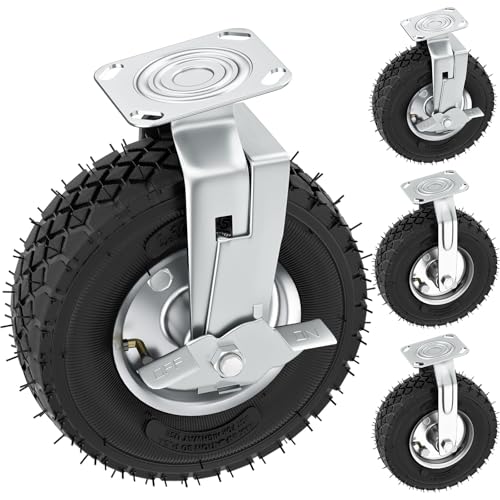 10 inch Casters Wheels, Heavy Duty Casters Set of 4 Load 1300lbs with Brake, Locking Swivel Plate Caster, Industrial Castor Wheels for Workbench, Cart, Trolley, Wagon and Shelves - size: 10 inch (2 Swivel with Brake-No Direction Lock)