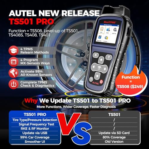 Autel MaxiTPMS TS501 PRO TPMS Programming Tool, Same as TS508, 2026 TPMS Relearn Tool Newer of TS501 TS408S TS408, Activate Relearn 99% Sensors, Program MX-Sensors, Read Clear DTCs, TPMS Diagnostic
