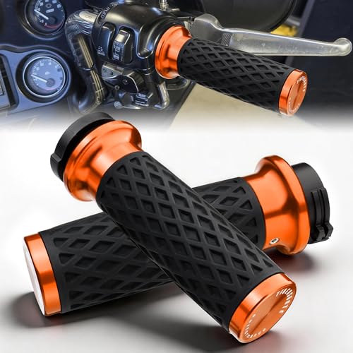Orange 1" Silicone Cable Throttle Grips with End Cap for Harley - color: Orange