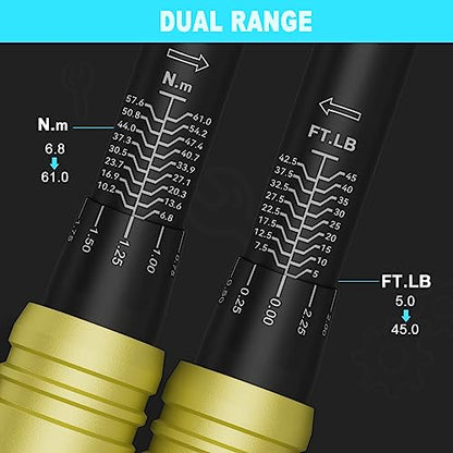 ANPUDS 3/8" Click Torque Wrench, 5-45 Ft-Lb/6.8-61 Nm, Lightweight Aluminum - size: 5-45 ft-lb / 6.8-61 Nm
