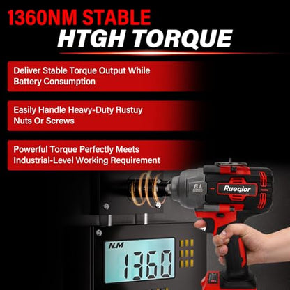 Cordless Impact Wrench 1/2" Compatible with Milwaukee 18V Battery - color: Red 1360n 1/2in