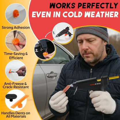 Super PDR 198PCS Paintless Dent Removal Kit, High Strength Steel Dent Removal Rods, Whale Tail Dent Repair Rods with Best Dent Repair Kit & LED Professional Inspection Light Board for car Dent Removal