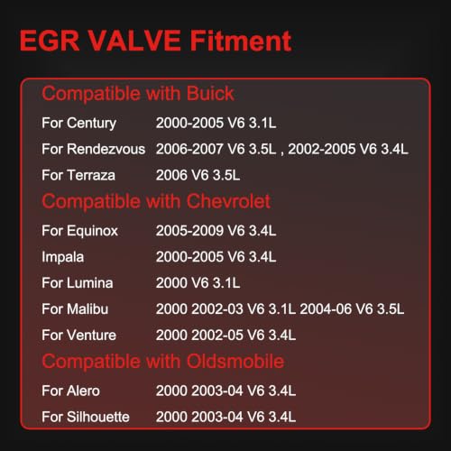 EGV612 EGR Valve kit 12564563 Replacement Emission EGR Valves Compatible with Buick for Rendezvous for Century for Terraza 2000-2007, for Impala for Equinox for Malibu for Alero