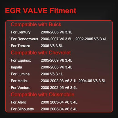 EGV612 EGR Valve kit 12564563 Replacement Emission EGR Valves Compatible with Buick for Rendezvous for Century for Terraza 2000-2007, for Impala for Equinox for Malibu for Alero