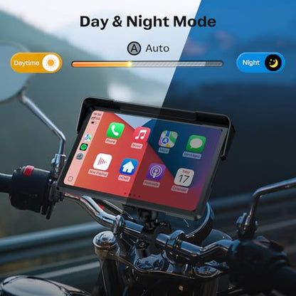 WonVon 7 Inch Wireless Motorcycle Carplay GPS Navigation System with Apple Carplay and Android Auto Portable Screen with Dual Bluetooth, Navigation, Siri, Google Assistant with Magnetic Mount - size: 7 Inch+Magnetic Mount