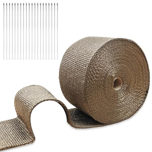 4" x 50' Titanium Exhaust Wrap Basalt Fiber with 20 Metal Ties - color: Titanium, size: 4" x 50'