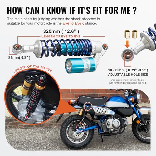 12.6" 320mm Motorcycle Rear Air Shock Absorbers Universal for HONDA - color: Blue