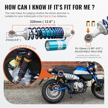 12.6" 320mm Motorcycle Rear Air Shock Absorbers Universal for HONDA - color: Blue