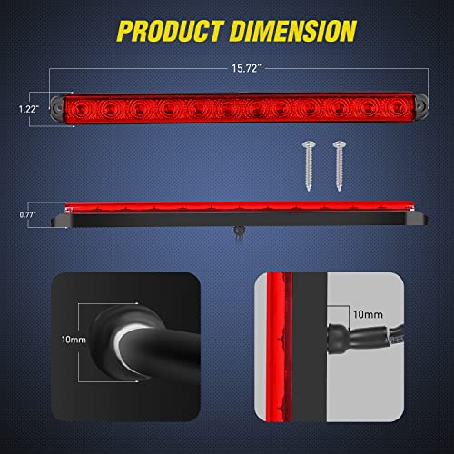 Nilight 16" Trailer Light 12 LED Red Running Brake Sequential Signal Lights - color: 1Pc 16" Red 12LED