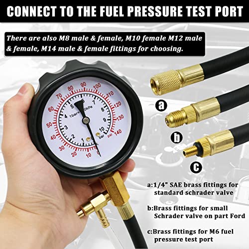 0-140 PSI Automotive Fuel Pressure Tester Kit for Gasoline Engines