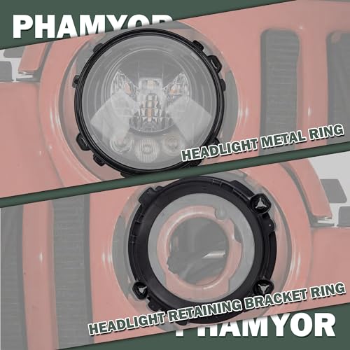 7 Inch Round Headlight Mounting Retaining Bracket Ring with Headlight Metal Ring Fit for 1997-2006 Jeep Wrangler TJ, 1 Pair, Left & Right, Black - color: TJ, Kit