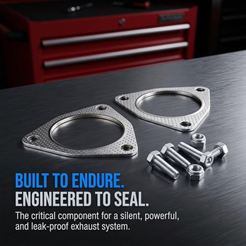 2PCS Exhaust Gasket, 3" 3-Bolt Stainless Flange Gaskets (Silver)