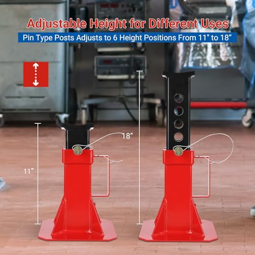 Car Jack Stands 12 Ton (24,000 lb) Capacity for Vehicle Lifting, Self-Locking Ratchet Heavy Duty Steel, Adjustable Height Lift 11–18 in, Large Saddle for Truck, SUV and Garage Use, 1 Pair