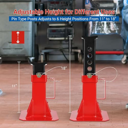Car Jack Stands 12 Ton (24,000 lb) Capacity for Vehicle Lifting, Self-Locking Ratchet Heavy Duty Steel, Adjustable Height Lift 11–18 in, Large Saddle for Truck, SUV and Garage Use, 1 Pair