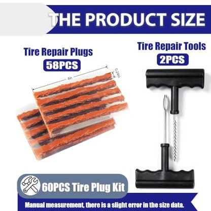 Tire Plug Kit, 60PCS Tire Plugs Heavy Duty with T-Handle