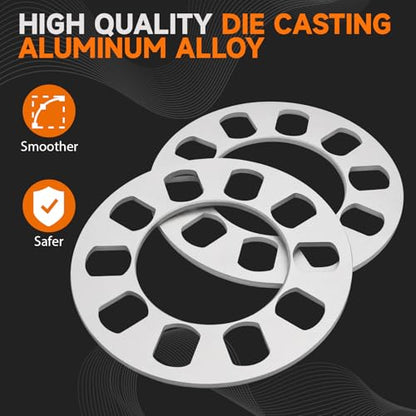 4 Pack Universal Wheel Spacers, 1/5" (5mm) Die Cast Replacement Wheel Spacer for 5 Lugs Wheels/Rims, Fits 100-120mm Multiple Bolts Pattern, 5x100, 5x108, 5x110, 5x112, 5x114.3, 5x115, 5x120 - size: 5mm-Pack of 4