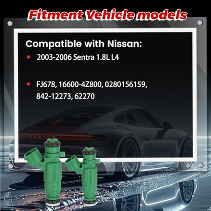 4-Pack Fuel Injectors Set | Compatible with Nissan Sentra 2003-2006 1.8L L4| Replaces FJ678 16600-4Z800 842-12273 - size: 4 X FJ678