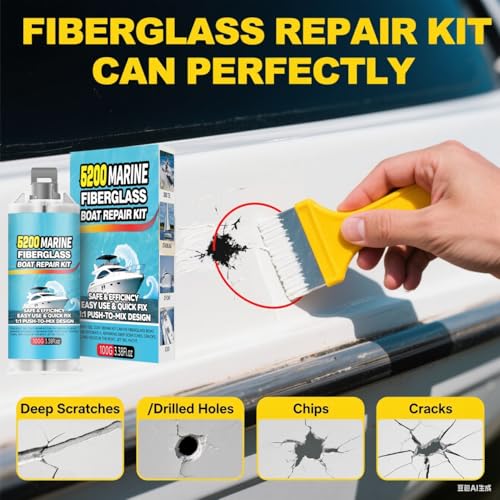 Tylove 5200 Marine Fiberglass Repair Kit, Marine Gel Coating Repair Kit, Epoxy Resin Filler, for Repairing Holes, Gaps, and deep Cracks, Suitable for Enamel, Fiberglass, Acrylic, and Ceramic - color: White