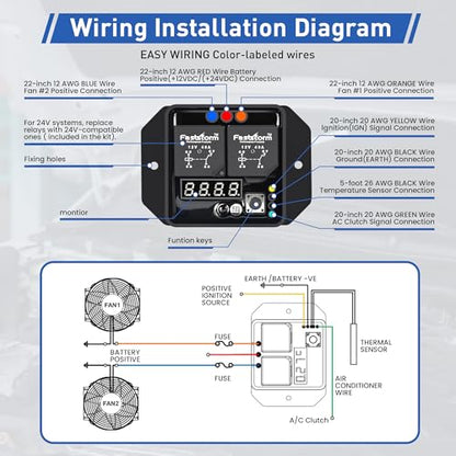 Digital Radiator Fan Switch Kit 12V/24V, Adjustable 104°F-230°F w/Dual Electric Fan Switch Kit Replace #0444, Dual Fan Control, IP54 - style: Digital Thermatic Fan Switch Kit