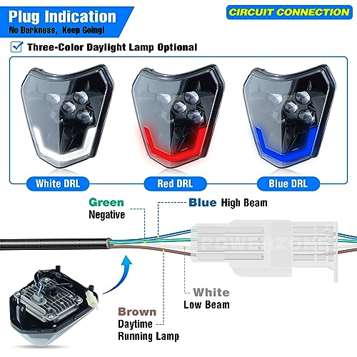 Headlight Head Lamp Light Fairing Mask Day Running Light For ATV Scooters Dirt Pit Bike Enduro (Black+Blue DRL) - color: Black Blue DRL