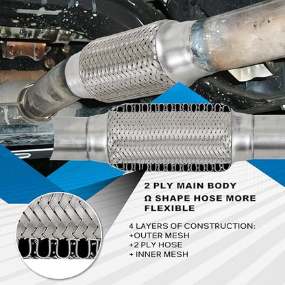 2.5''X6''universal stainless steel Exhaust Flex Pipe with Ends 10" Inch Long Heavy Dutydouble braided bendable exhaust Flex Pipe - size: 2.5''X6''X10''