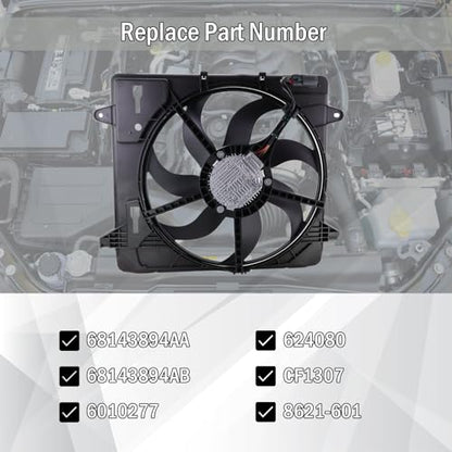 Engine Cooling Radiator Fan Assembly Compatible with 2012-2017 Jeep Wrangler,2018 Wrangler JK 3.6L Replace#68143894AA 68143894AB 621-601 6010277 624080 CF13078