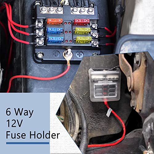 12V Fuse Block, Waterproof 6 Way Fuse Box with LED Indicator for 12V/24V Automotive Golf Cart Truck Car Boat Marine RV Motorcycle - color: 6 Way Fuse Box