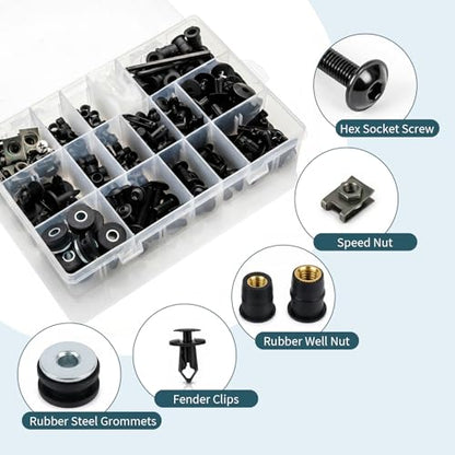 397PCS Motorcycle Fairing Bolt Kit, M4 M5 M6 Stainless Steel 304 - color: black