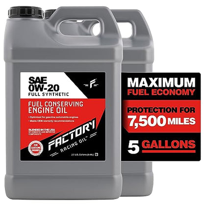 Factory Racing Oil 209907 Twin Pack SAE 0W-20 Fully Synthetic Fuel Conserving Engine Oil - API SP ILSAC GF-6A - 5 Gallons (2x2.5 Gal bottles) - size: 5 Gallons - 0W-20