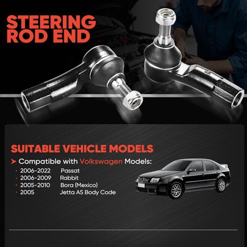 2PCS Front Outer Tie Rod Ends ES80666 ES80667 LH & RH, Tie Rod End Kit Fit for Audi A3 S3 Quattro VW Golf GTI Jetta Passat Beetle Eos R32 Rabbit e-Golf Sportwagen 2006-2019 - size: ES80666 ES80667